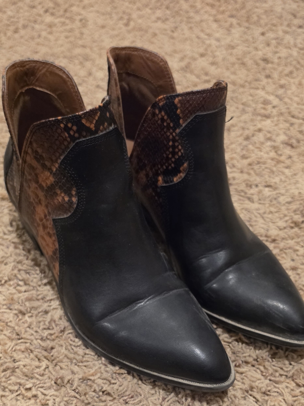 Fergilicious Women's Pointed Toe Heeled Booties Black & Brown